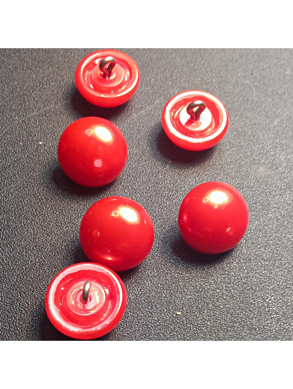 Red Plastic Shank Sewing Buttons Pearl Sheen Crafts Lot Of 6 Vintage Sweater